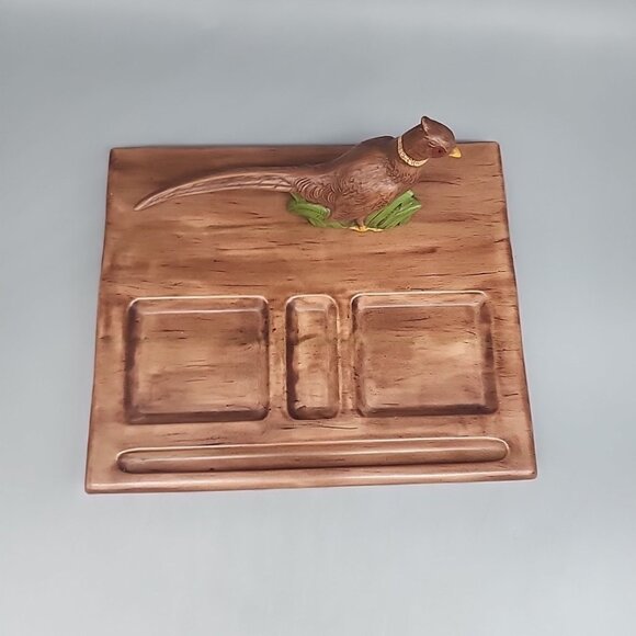 Vintage Ceramic Pheasant Desk Caddy Brown Handpainted - Picture 2 of 8